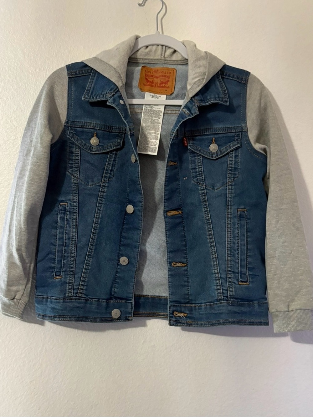 Levi's Kids Blue Denim Jacket with Gray Hood & Sleeves